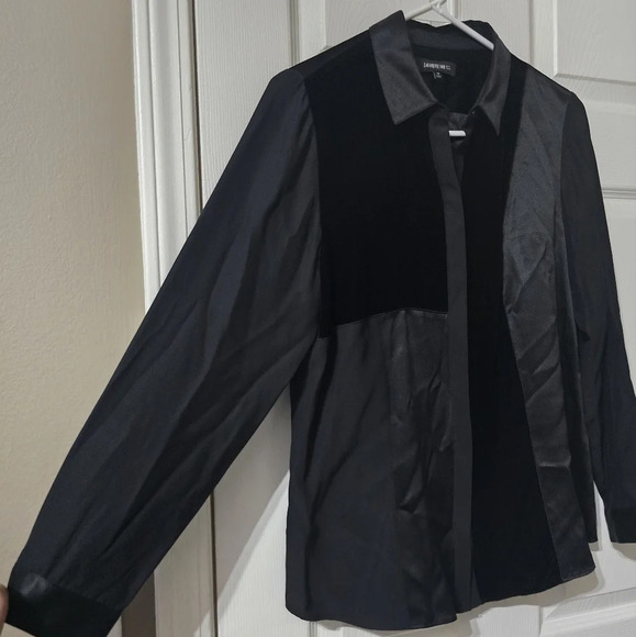 Lafayette 148 Silk Button Down Collared Blouse w/ Velvet Inserts, Size 10, EUC! - Picture 2 of 9